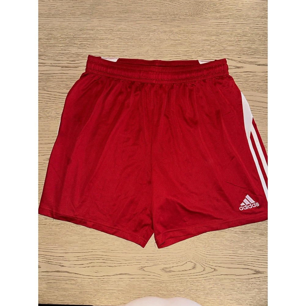 adidas Climalite Mens XL Red Shorts White 3-Stripes Drawstring 7in Inseam AZB001